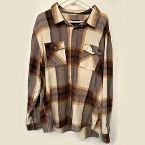 Killer Dana Men’s Plaid Flannel Button Up Shirt XXL Brown Cream Long Sleeve